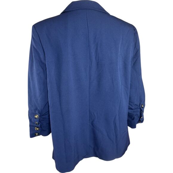 Studio Park x Amy Stran Navy Blazer Medium NWOT Ruched Sleeve Jacket - Picture 10 of 13